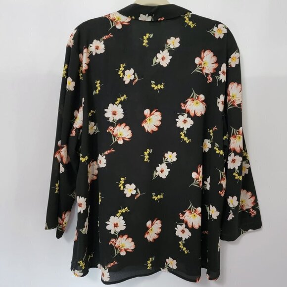 Van Heusen Black Floral Boho Lightweight Semi Sheer Popover Blouse Top XXL 2XL - Picture 7 of 11